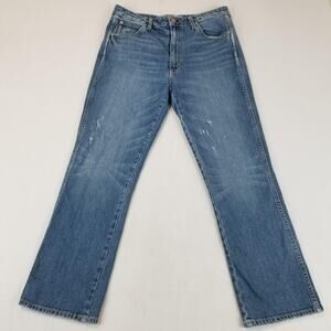 AMO Jeans Womens 32x28 Blue Bella Lucky One Straight Distressed Stretch Made USA